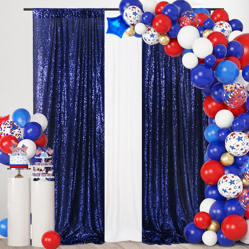 SquarePie Sequin Backdrop Curtain 2FT x 8FT Navy Blue 2pcs Curtain Background for Wedding Party - Image 1